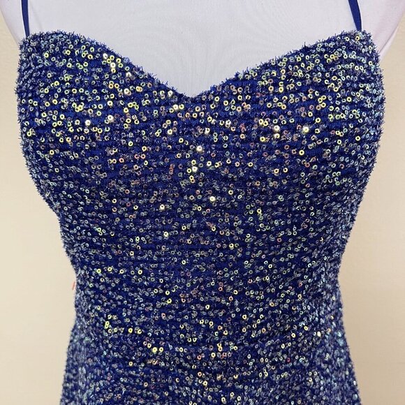 City Studios Juniors' Sequin Open-Back Skater Fit & Flare Dress 13/14 Blue - Picture 4 of 12